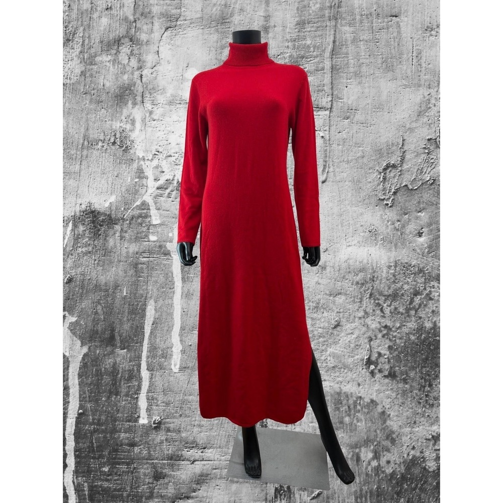 Boston Proper 100% Cashmere Red Turtleneck Midi Dress NWOT Size M - Picture 3 of 9